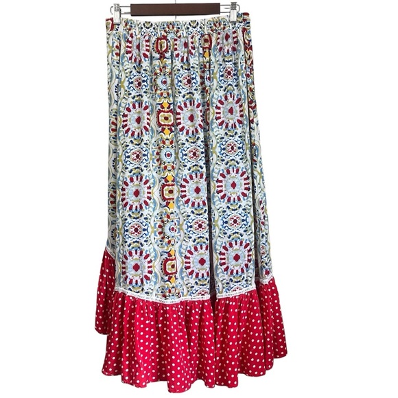 Solitaire Asymmetrical High Low Maxi Skirt Red & White Polka Dot Size Medium - Picture 2 of 7